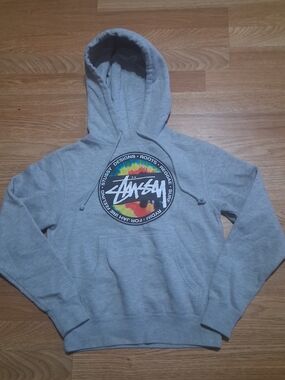 Stussy Gray Kids Hoodie with Colorful Circular Logo